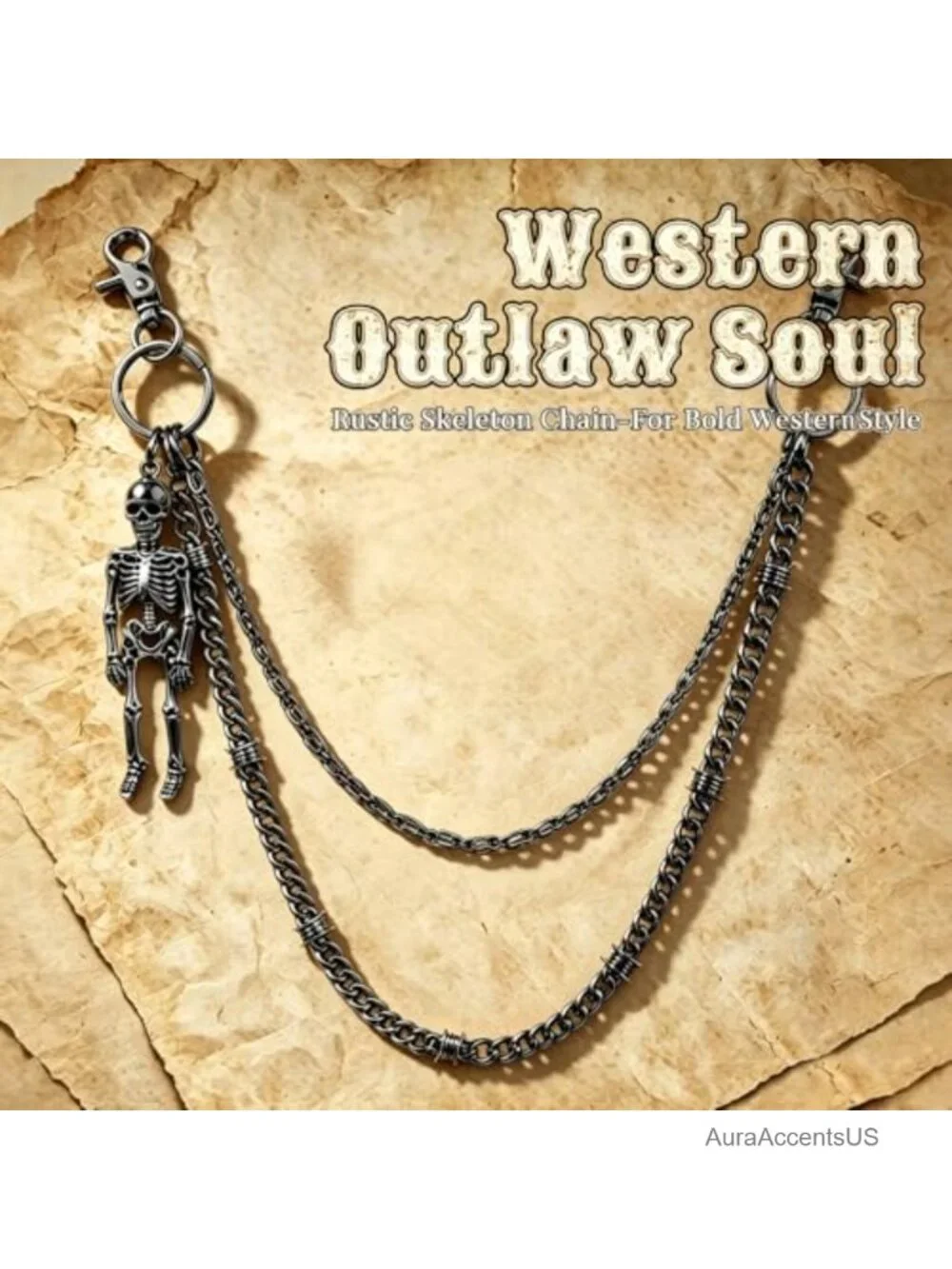Punk Gothic Double Layer Skull Wallet Chain for Men